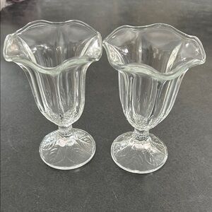 Vintage 1950s Fidenza Tulip Clear Glass Dessert Cups Set of 2